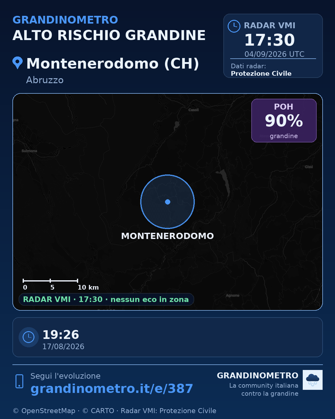 Mappa dell'evento: grandine a Montenerodomo (CH)