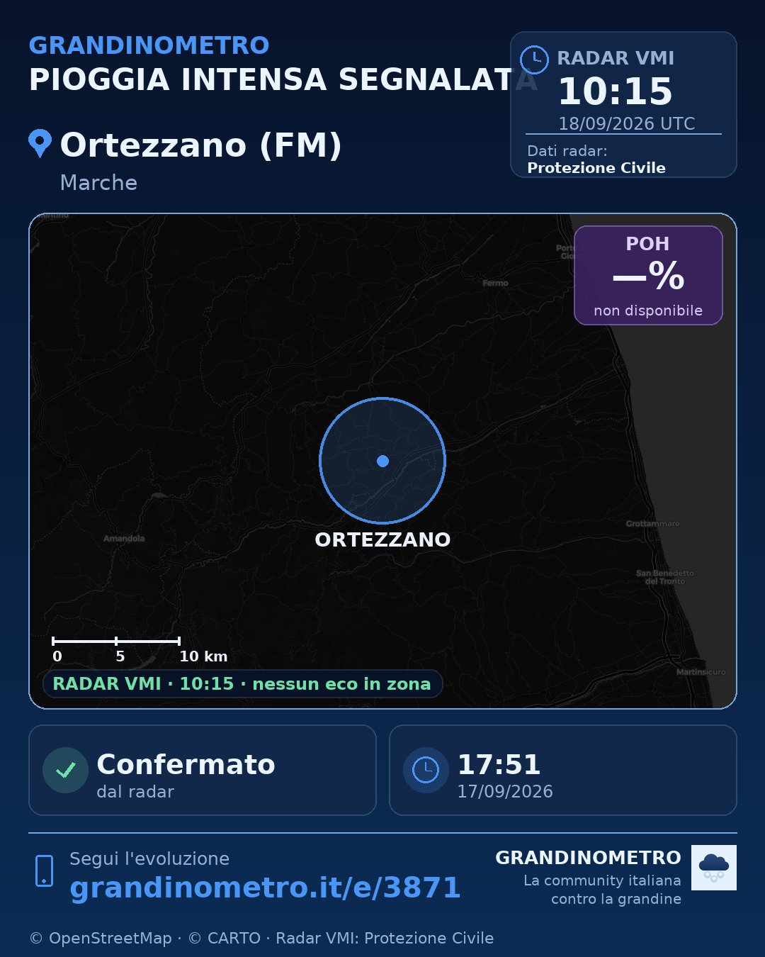 Mappa dell'evento: pioggia intensa a Ortezzano (FM)