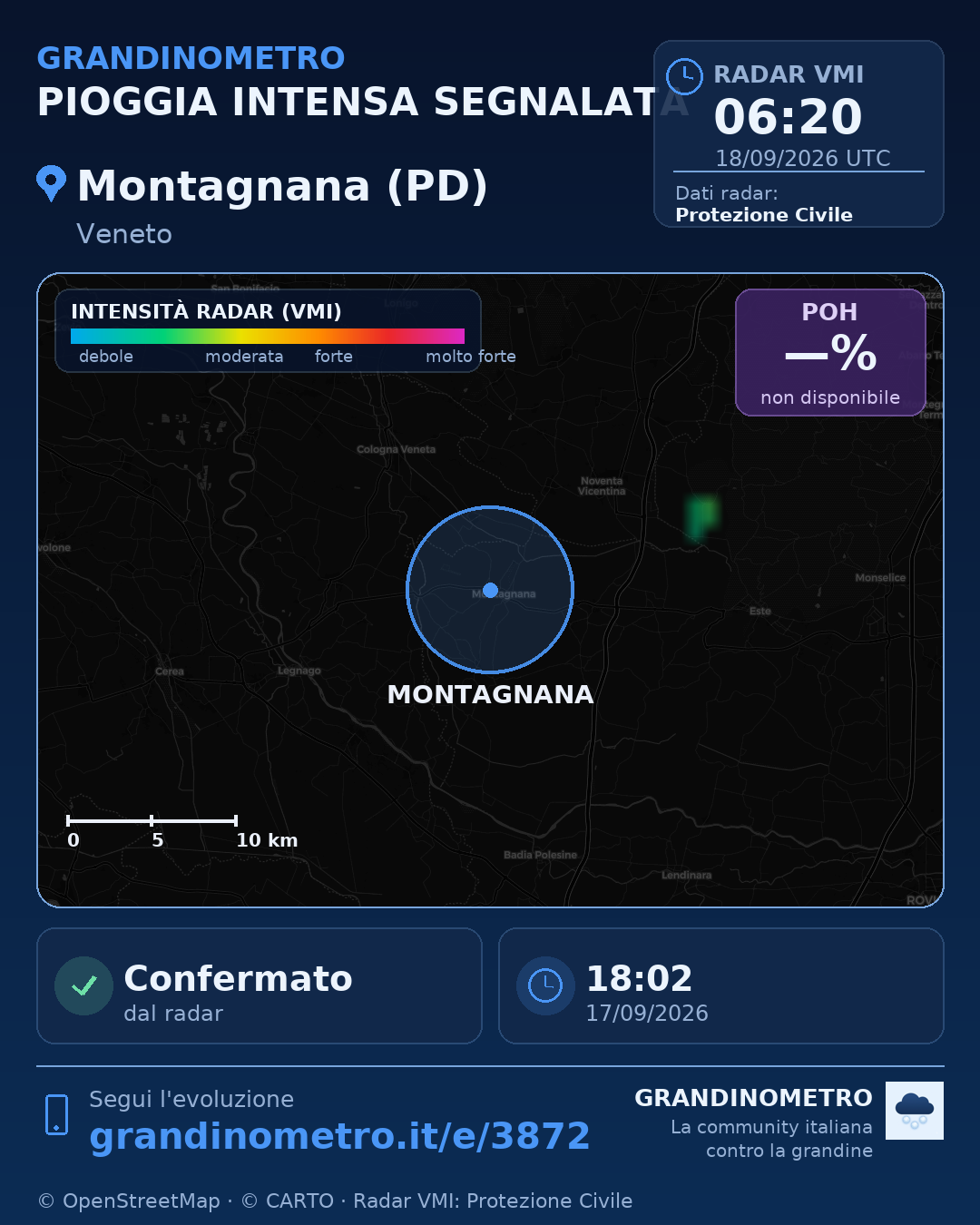 Mappa dell'evento: pioggia intensa a Montagnana (PD)