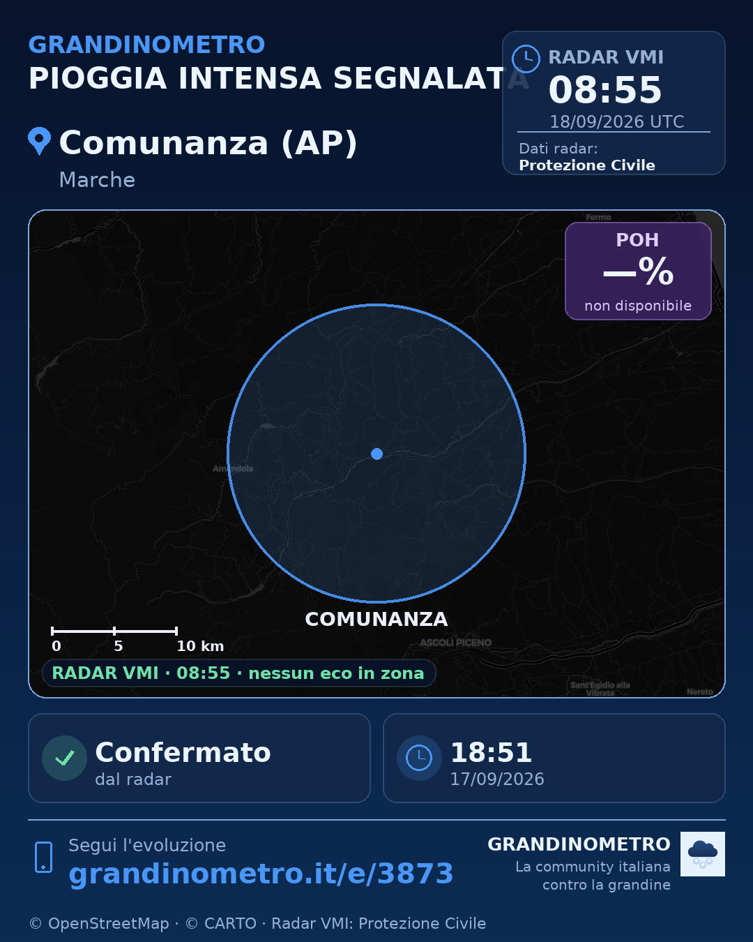 Mappa dell'evento: pioggia intensa a Comunanza (AP)