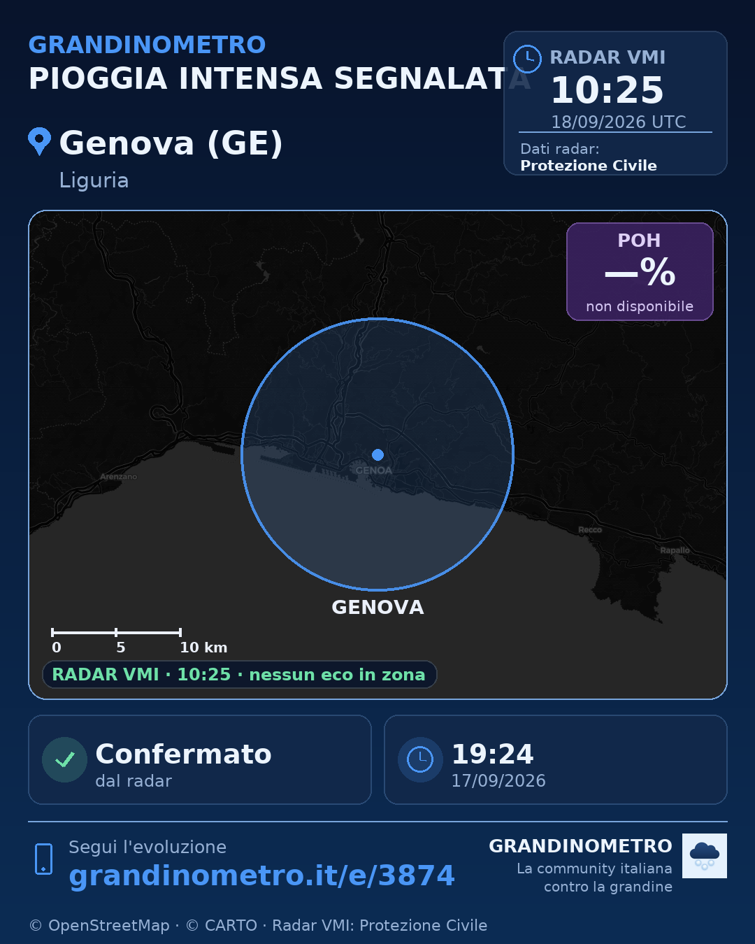 Mappa dell'evento: pioggia intensa a Genova (GE)