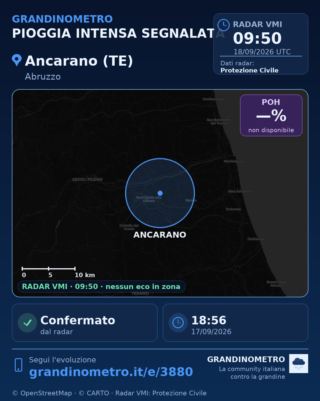 Mappa dell'evento: pioggia intensa ad Ancarano (TE)