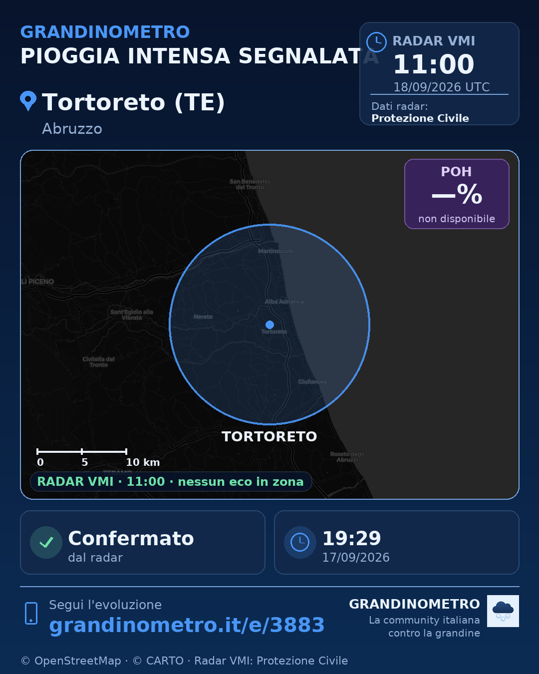 Mappa dell'evento: pioggia intensa a Tortoreto (TE)