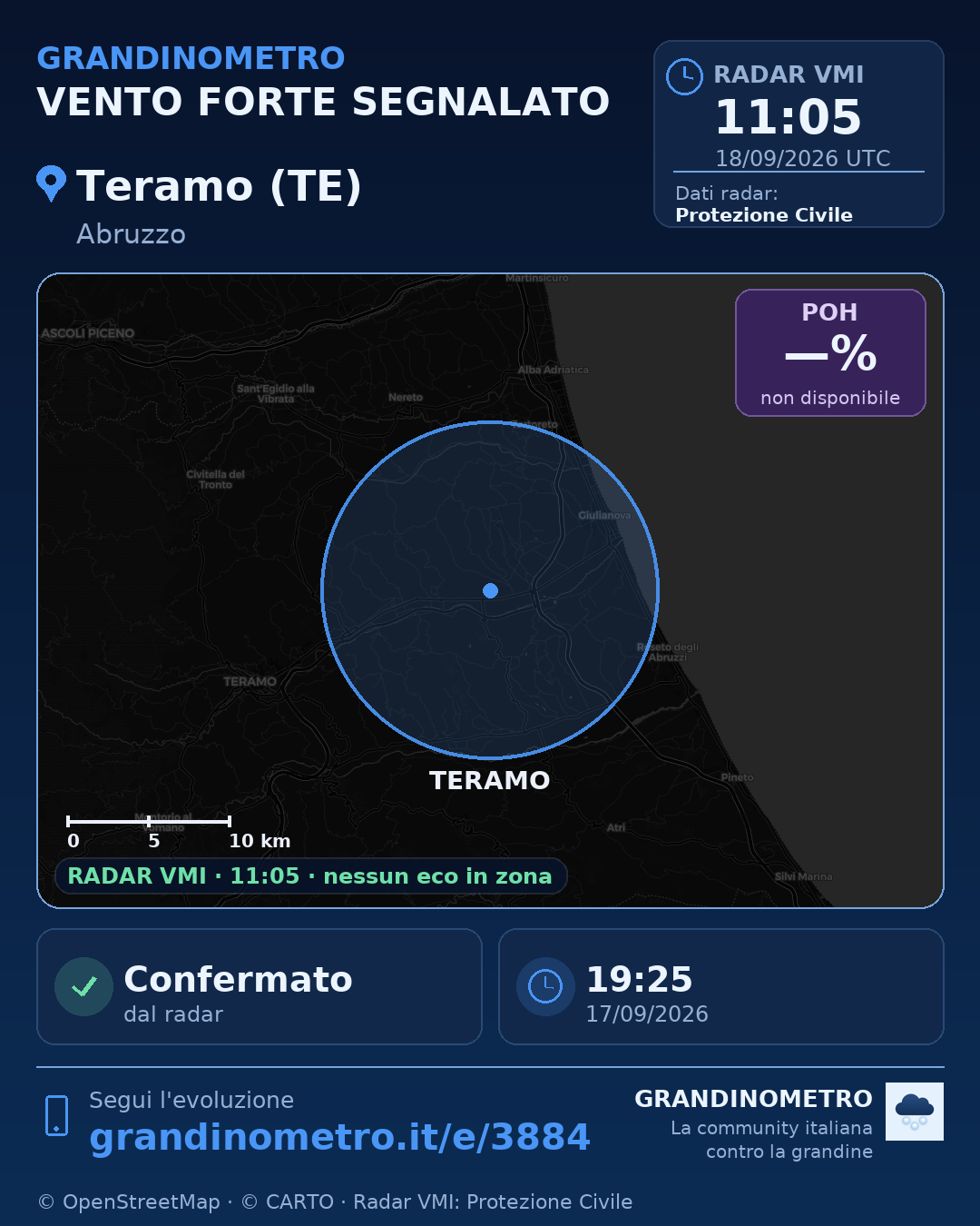 Mappa dell'evento: vento forte a Teramo (TE)