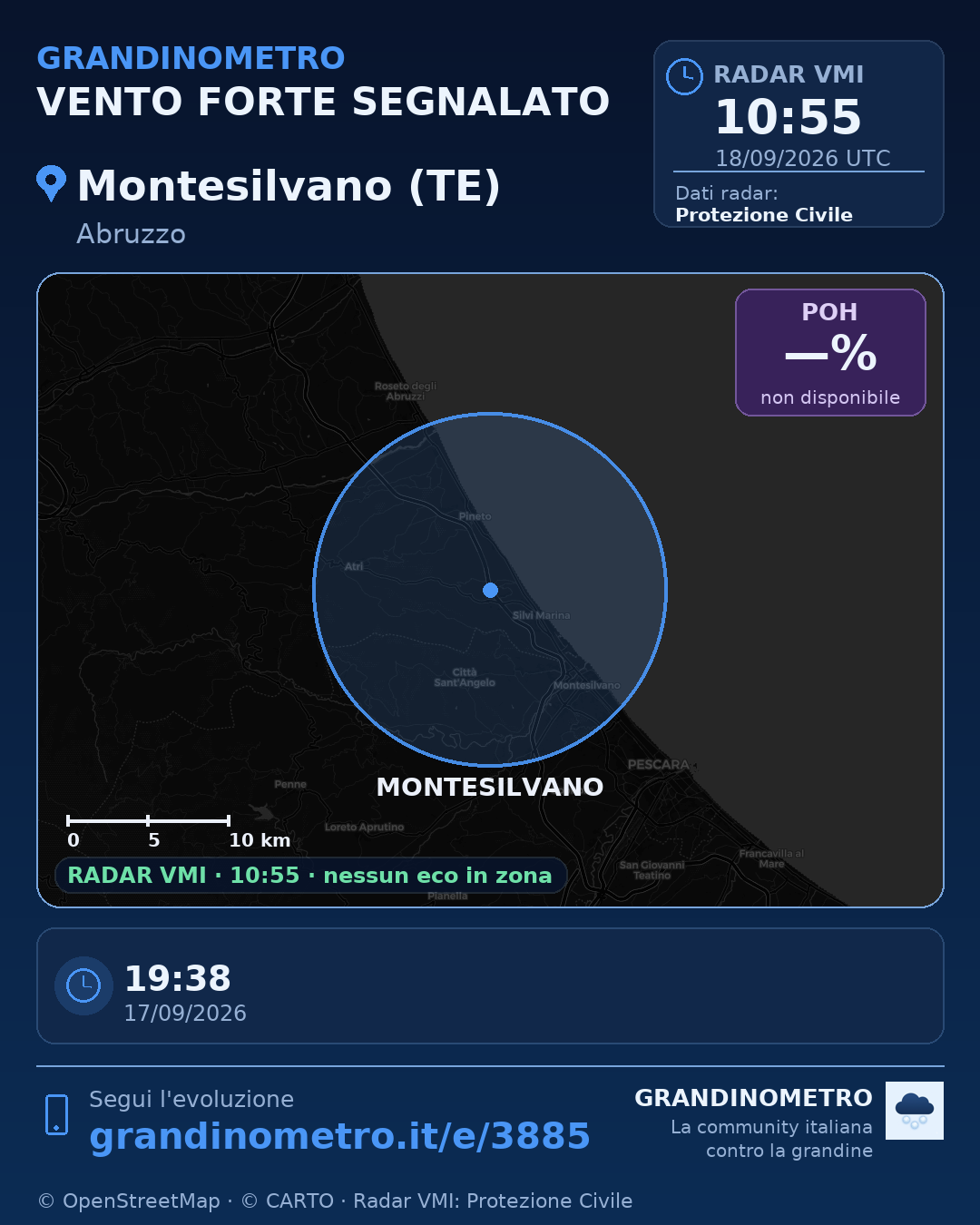 Mappa dell'evento: vento forte a Montesilvano (TE)
