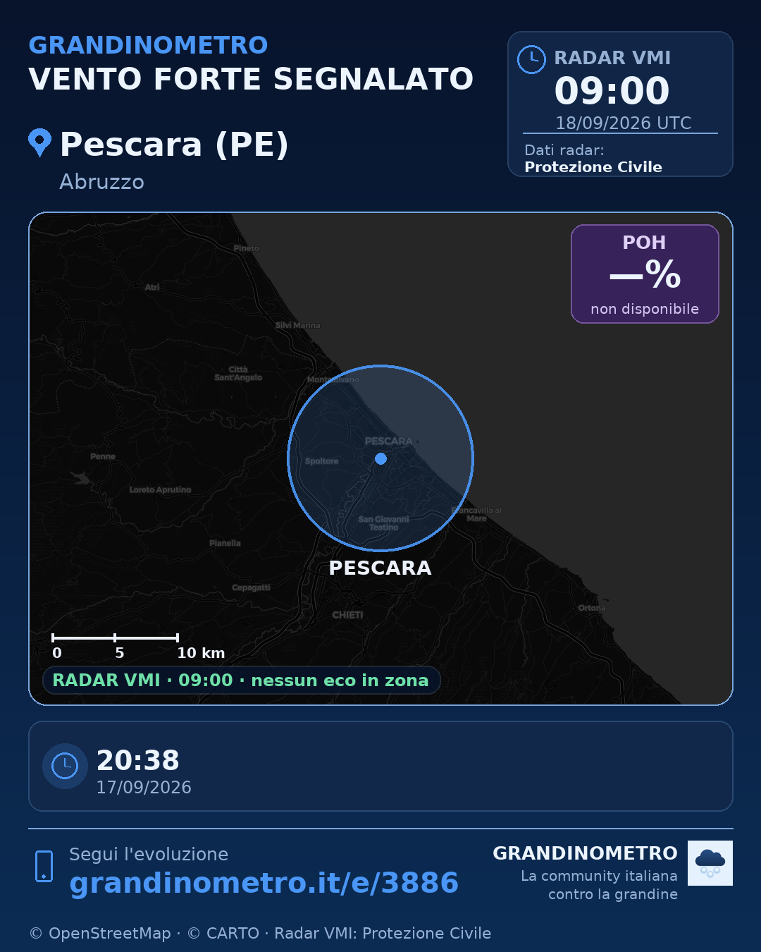Mappa dell'evento: vento forte a Pescara (PE)