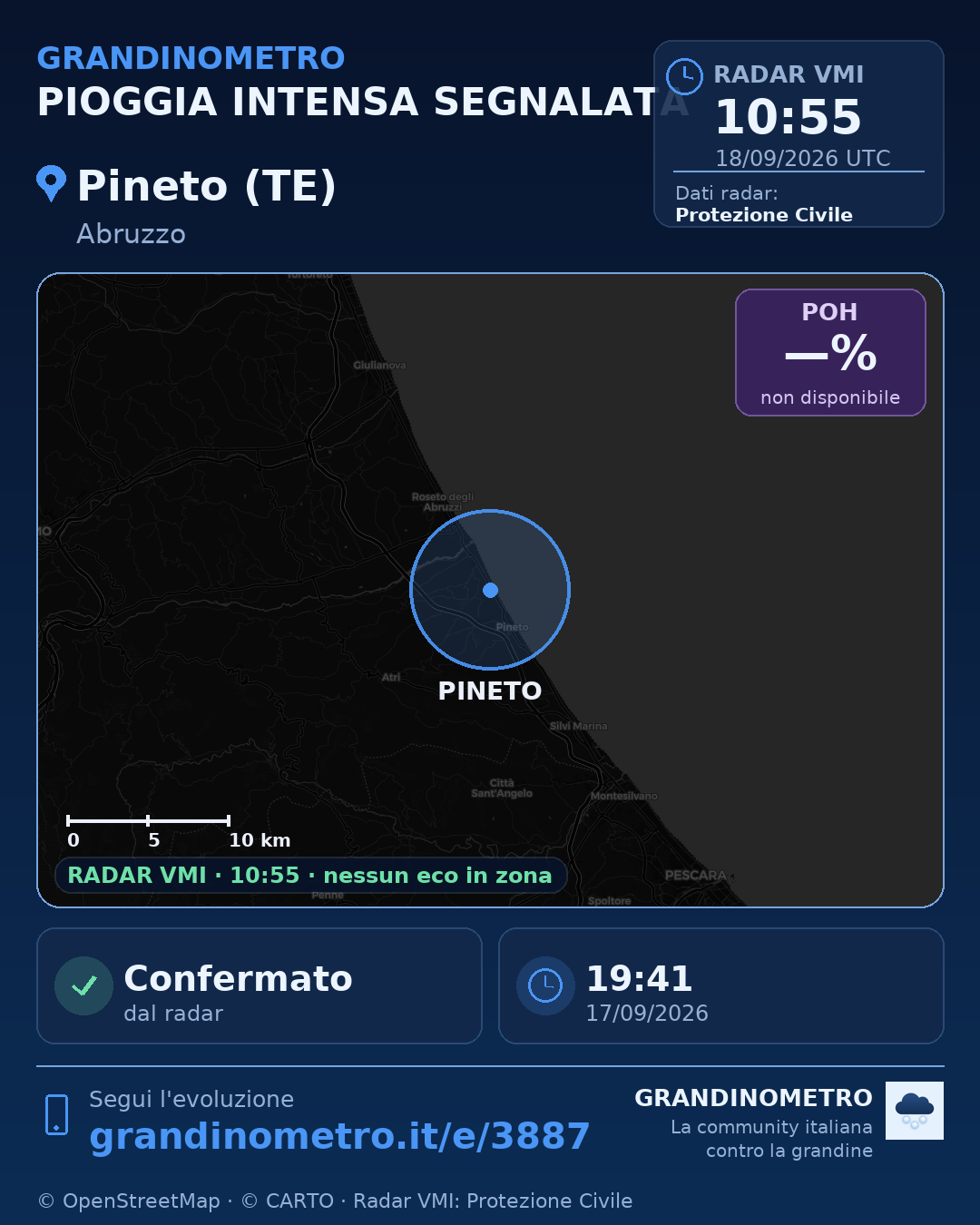 Mappa dell'evento: pioggia intensa a Pineto (TE)