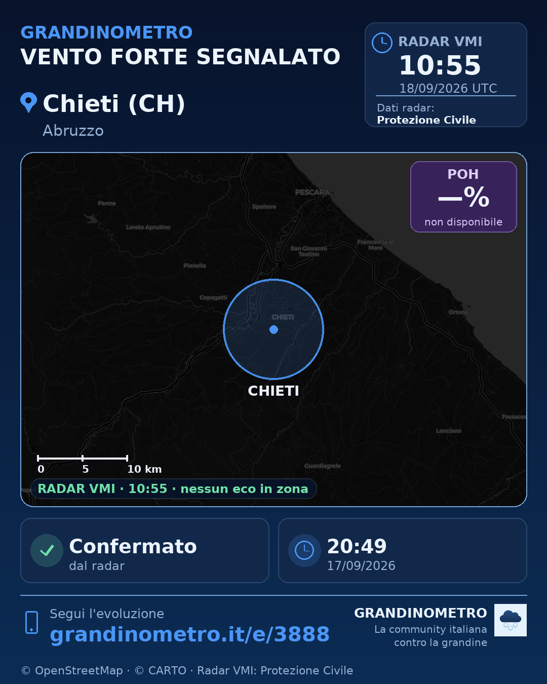 Mappa dell'evento: vento forte a Chieti (CH)
