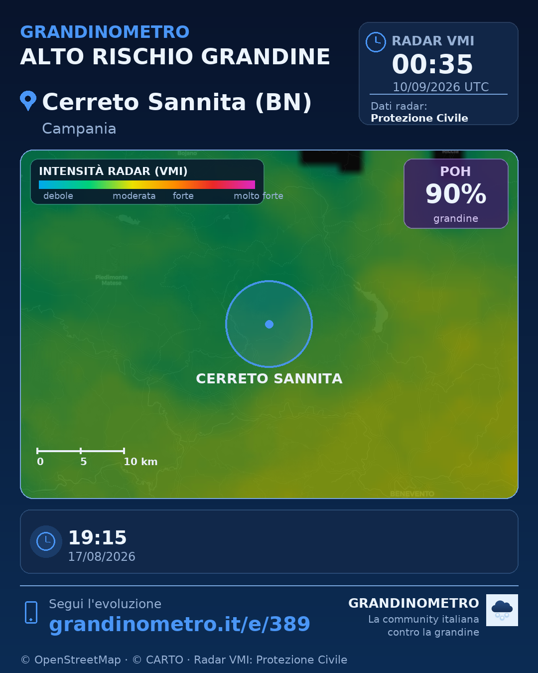 Mappa dell'evento: grandine a Cerreto Sannita (BN)