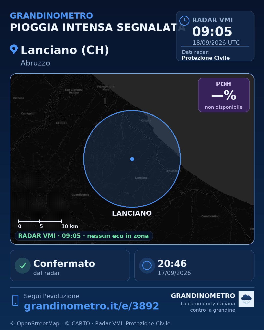 Mappa dell'evento: pioggia intensa a Lanciano (CH)