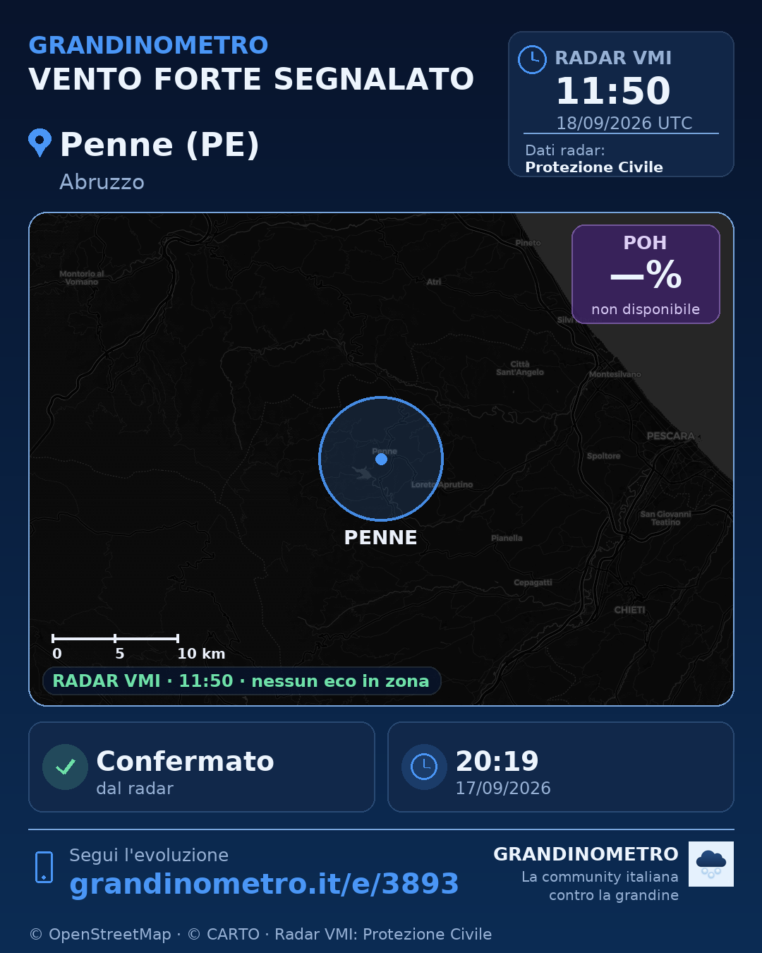 Mappa dell'evento: vento forte a Penne (PE)