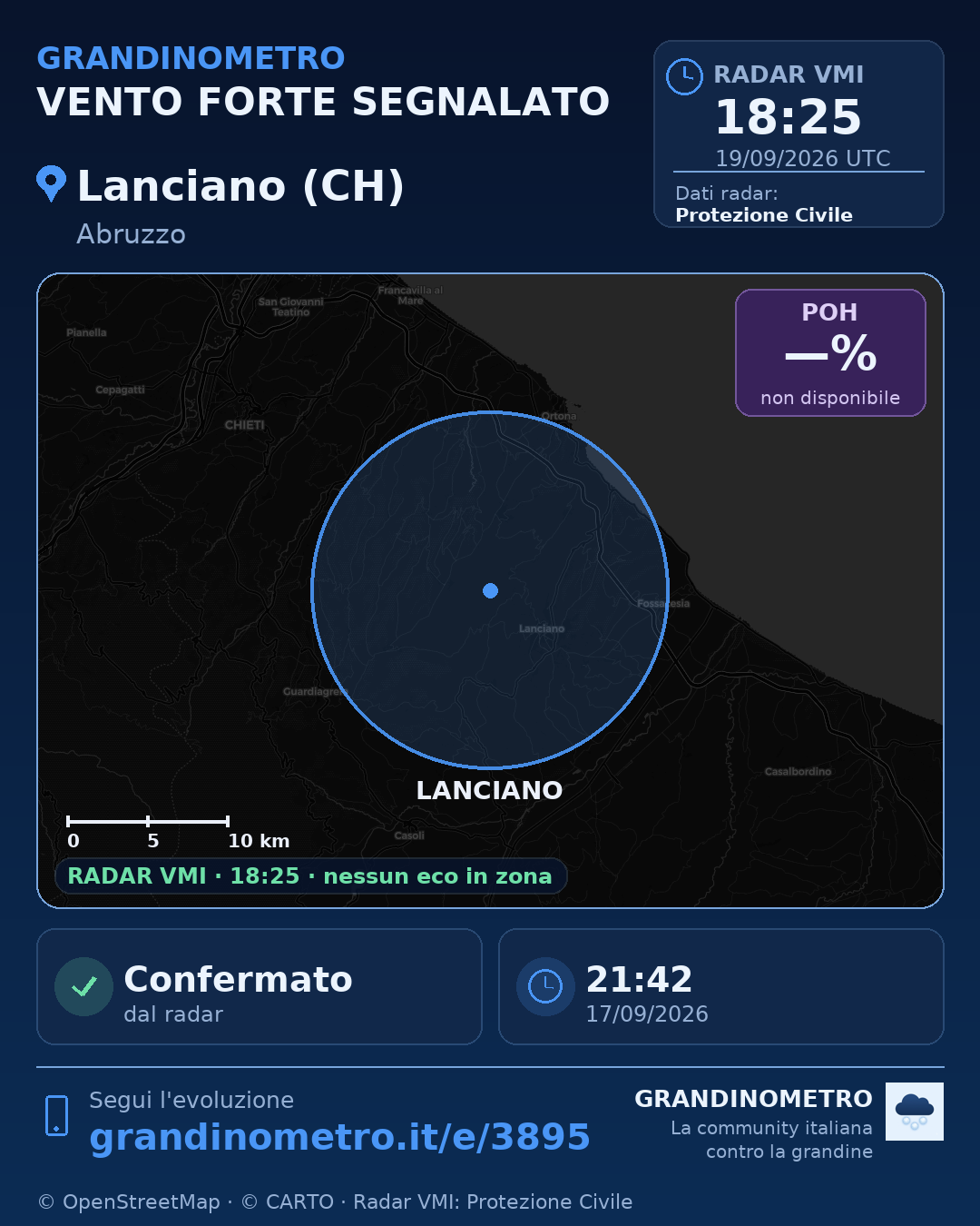 Mappa dell'evento: vento forte a Lanciano (CH)