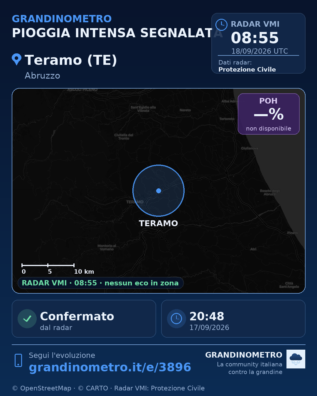 Mappa dell'evento: pioggia intensa a Teramo (TE)