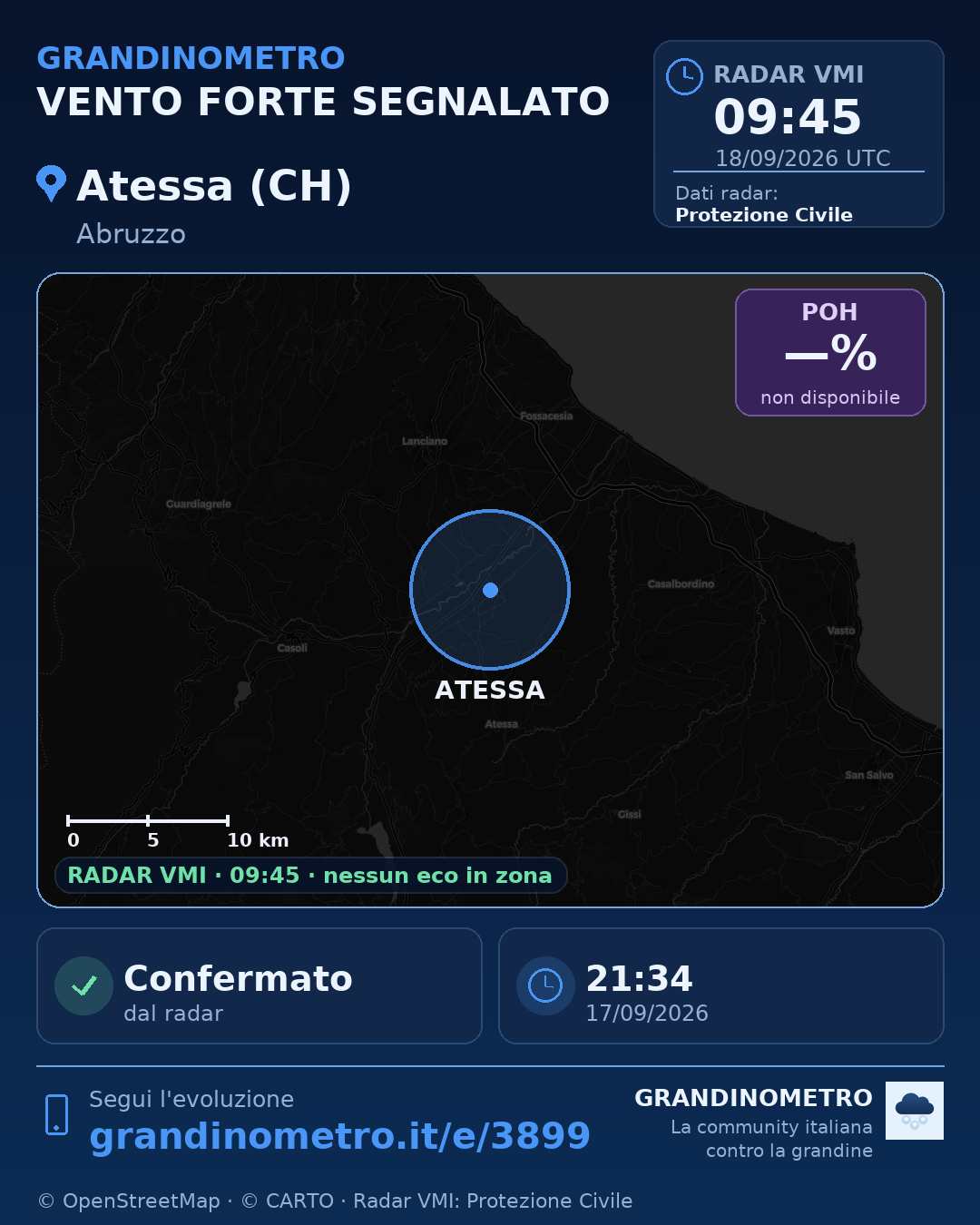Mappa dell'evento: vento forte ad Atessa (CH)