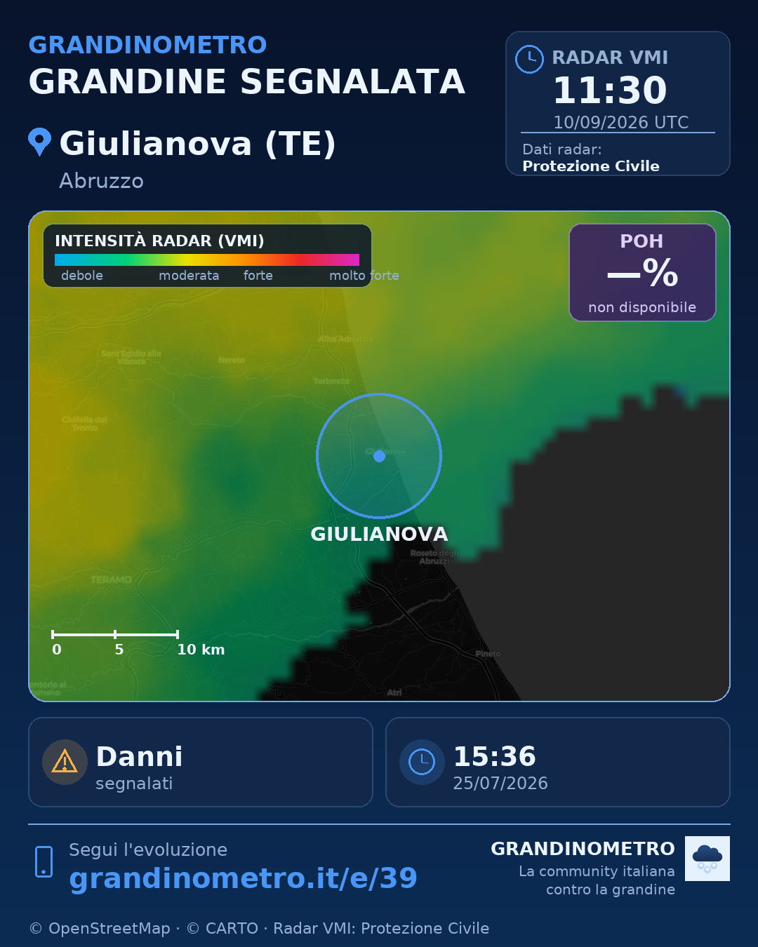 Mappa dell'evento: grandine a Giulianova (TE)