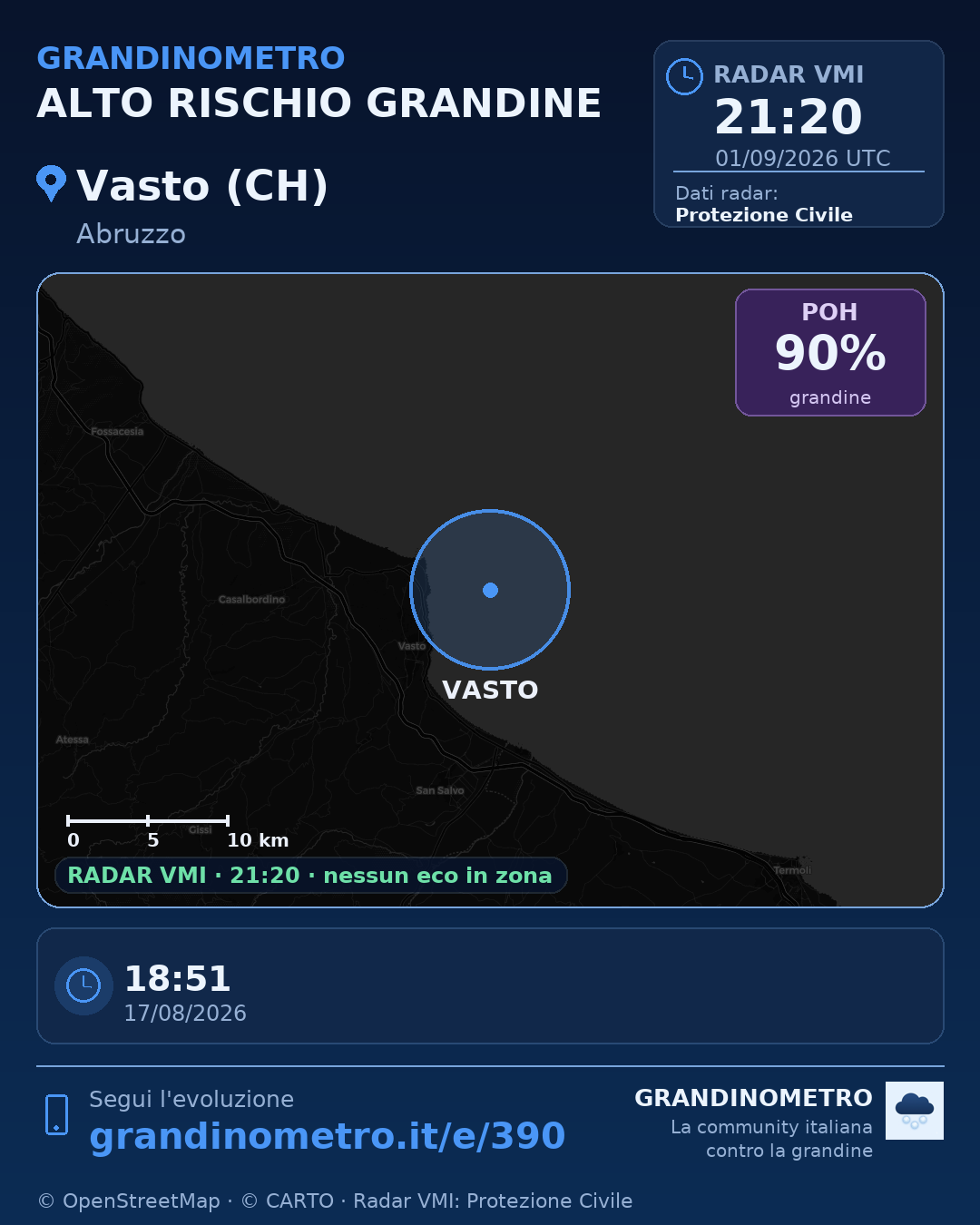 Mappa dell'evento: grandine a Vasto (CH)