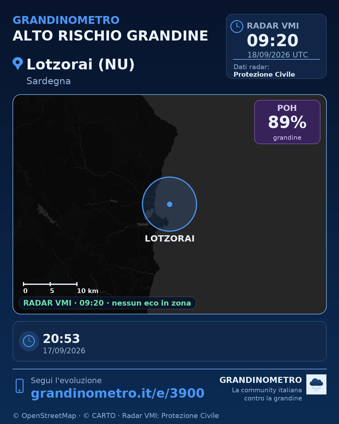 Mappa dell'evento: grandine a Lotzorai (NU)