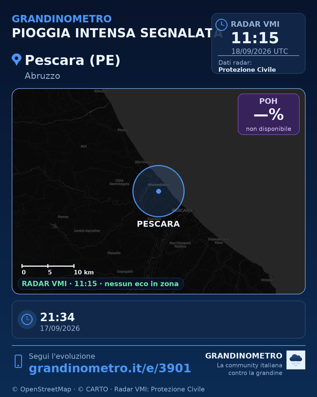 Mappa dell'evento: pioggia intensa a Pescara (PE)