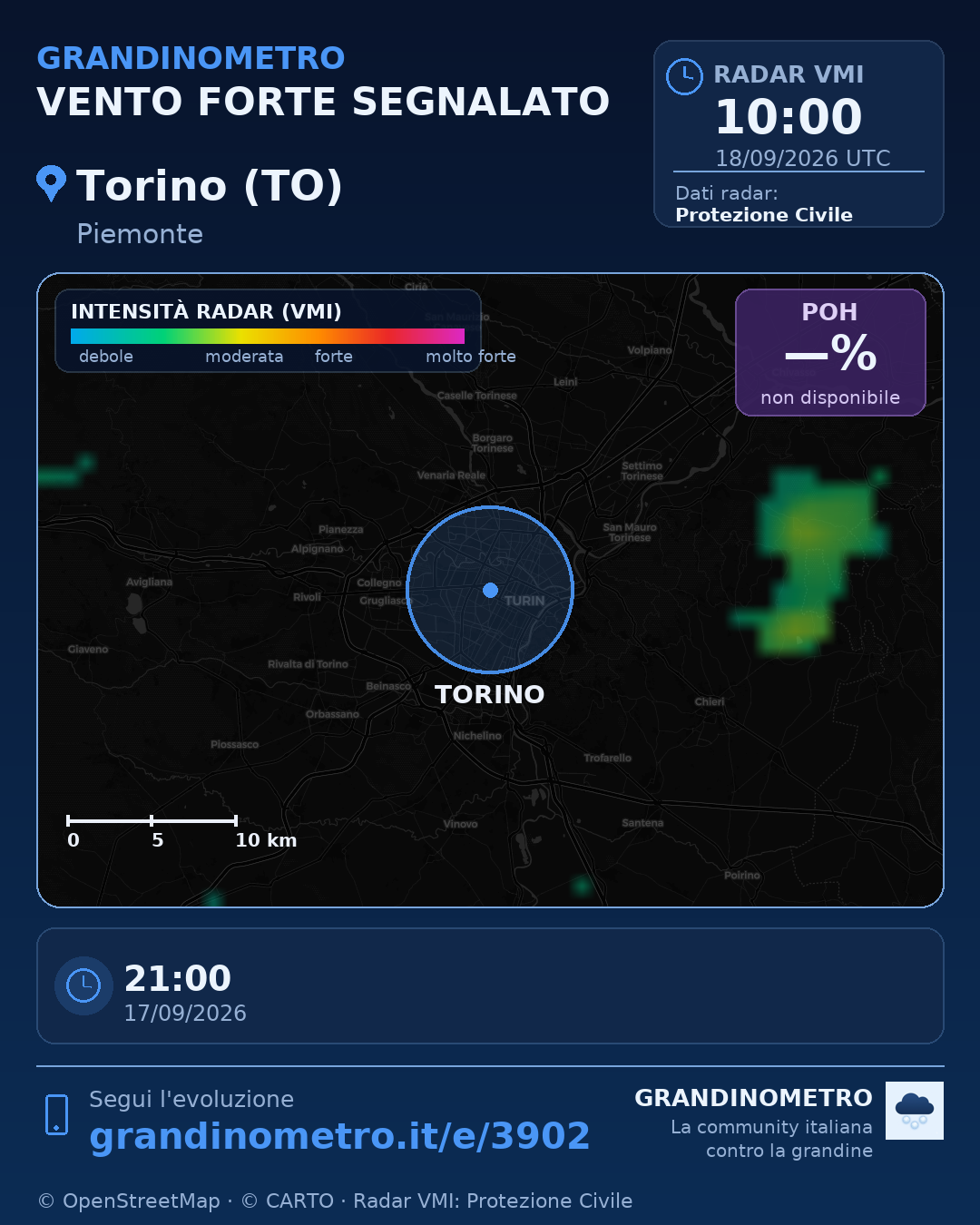 Mappa dell'evento: vento forte a Torino (TO)