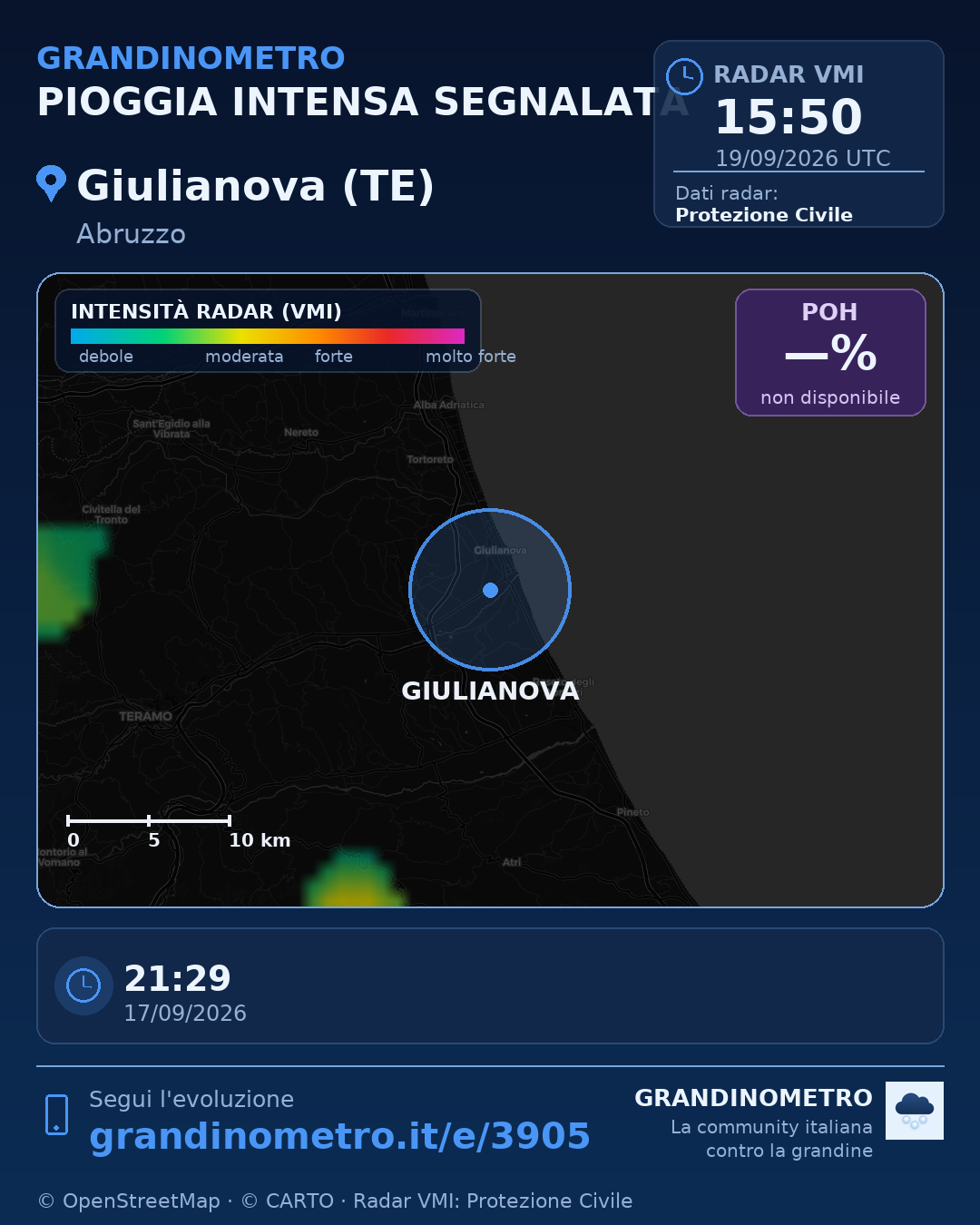 Mappa dell'evento: pioggia intensa a Giulianova (TE)