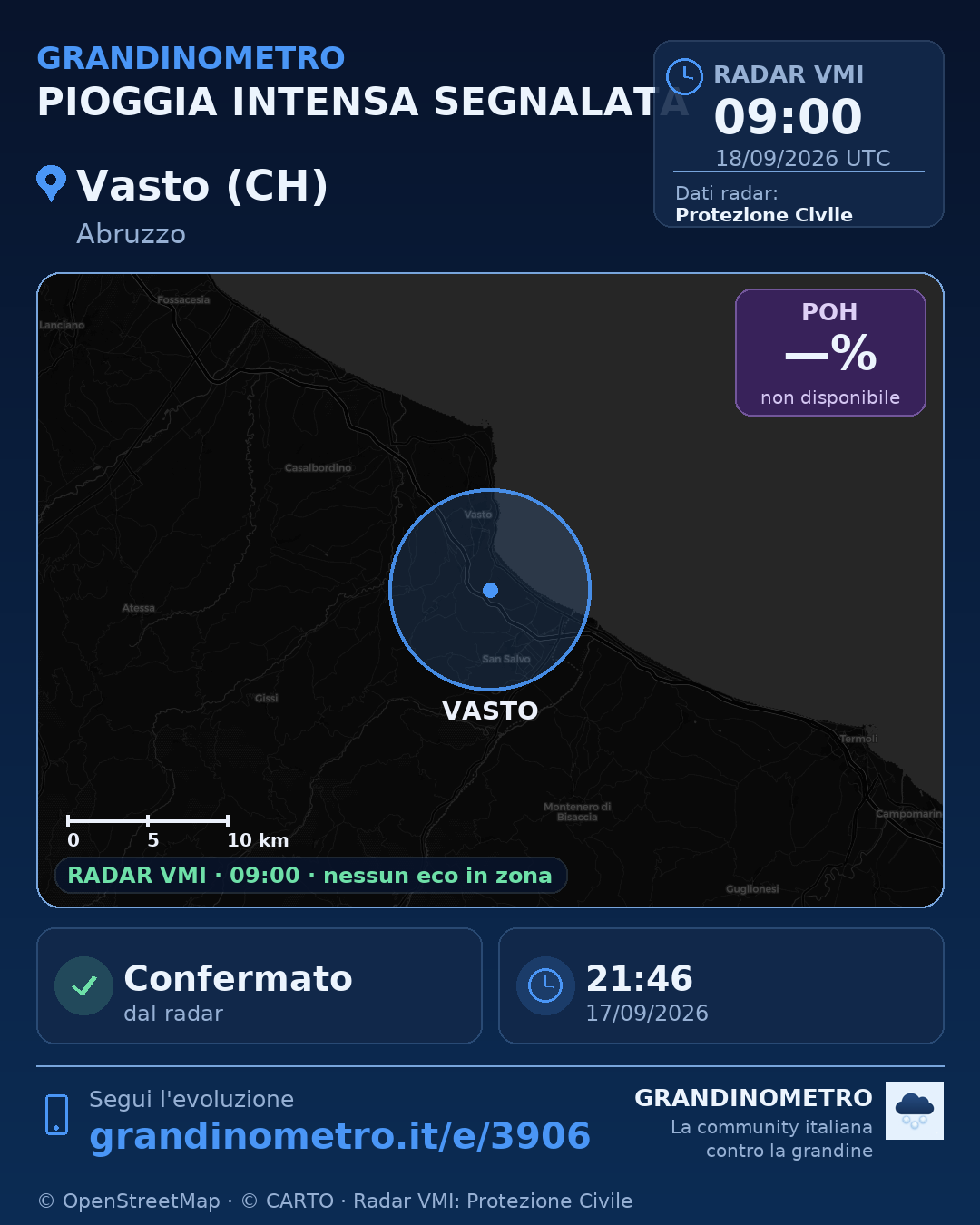 Mappa dell'evento: pioggia intensa a Vasto (CH)