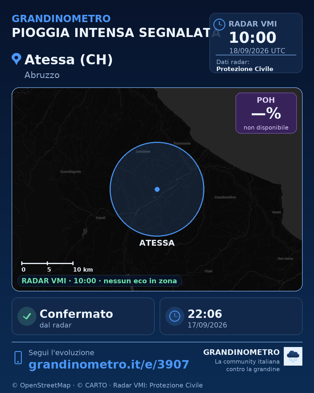 Mappa dell'evento: pioggia intensa ad Atessa (CH)