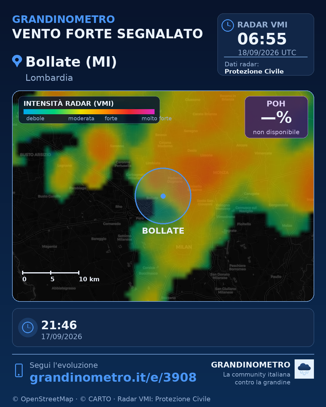 Mappa dell'evento: vento forte a Bollate (MI)
