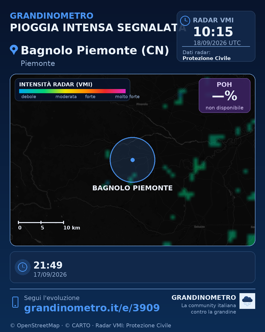 Mappa dell'evento: pioggia intensa a Bagnolo Piemonte (CN)