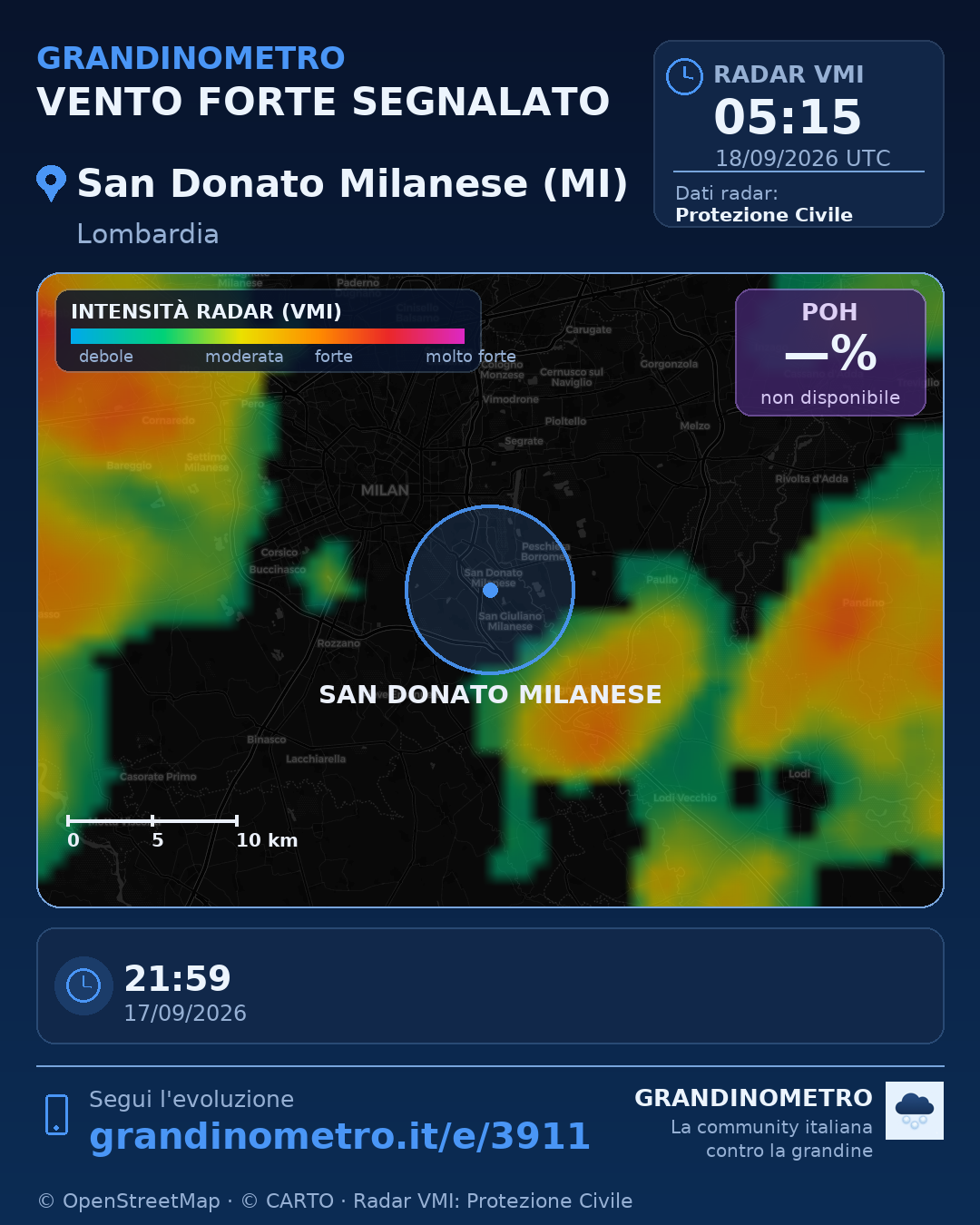 Mappa dell'evento: vento forte a San Donato Milanese (MI)