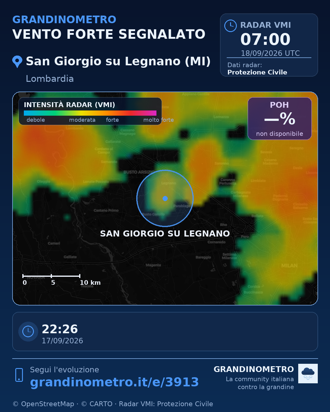 Mappa dell'evento: vento forte a San Giorgio su Legnano (MI)