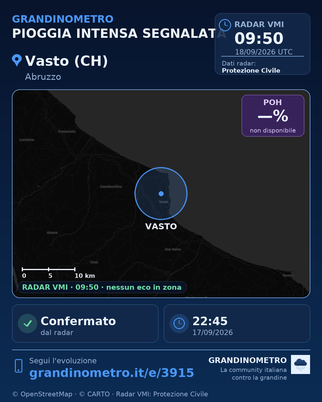 Mappa dell'evento: pioggia intensa a Vasto (CH)