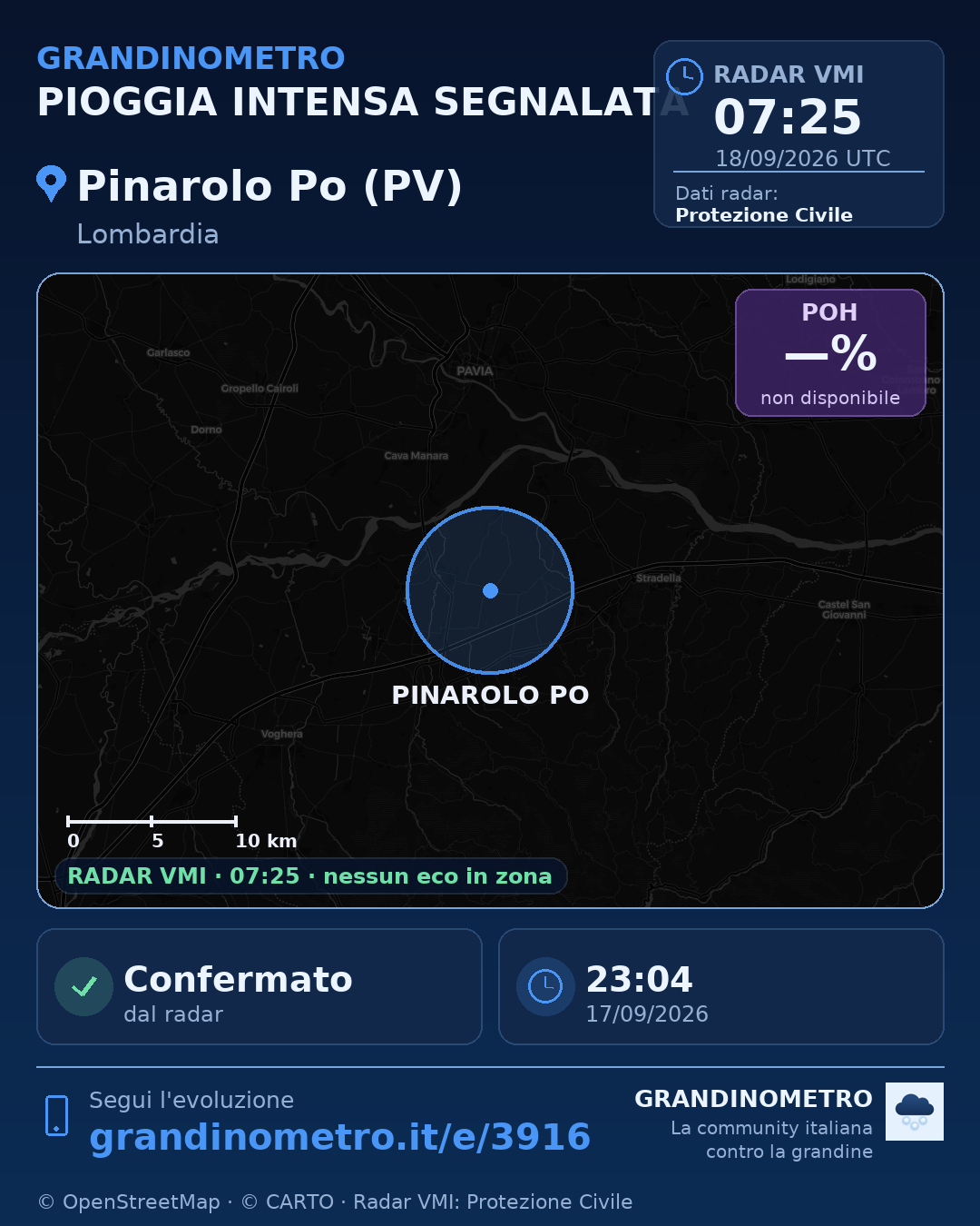 Mappa dell'evento: pioggia intensa a Pinarolo Po (PV)