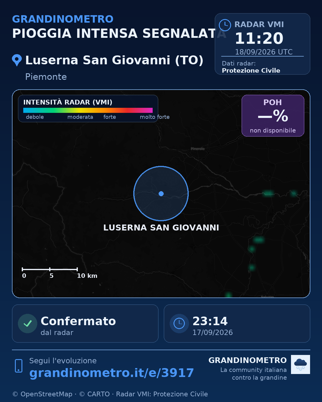 Mappa dell'evento: pioggia intensa a Luserna San Giovanni (TO)