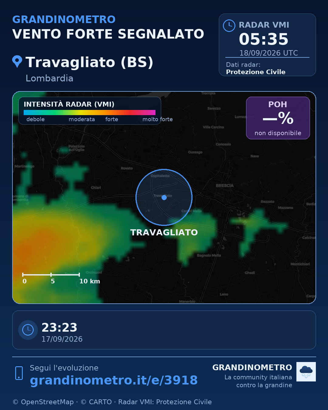 Mappa dell'evento: vento forte a Travagliato (BS)