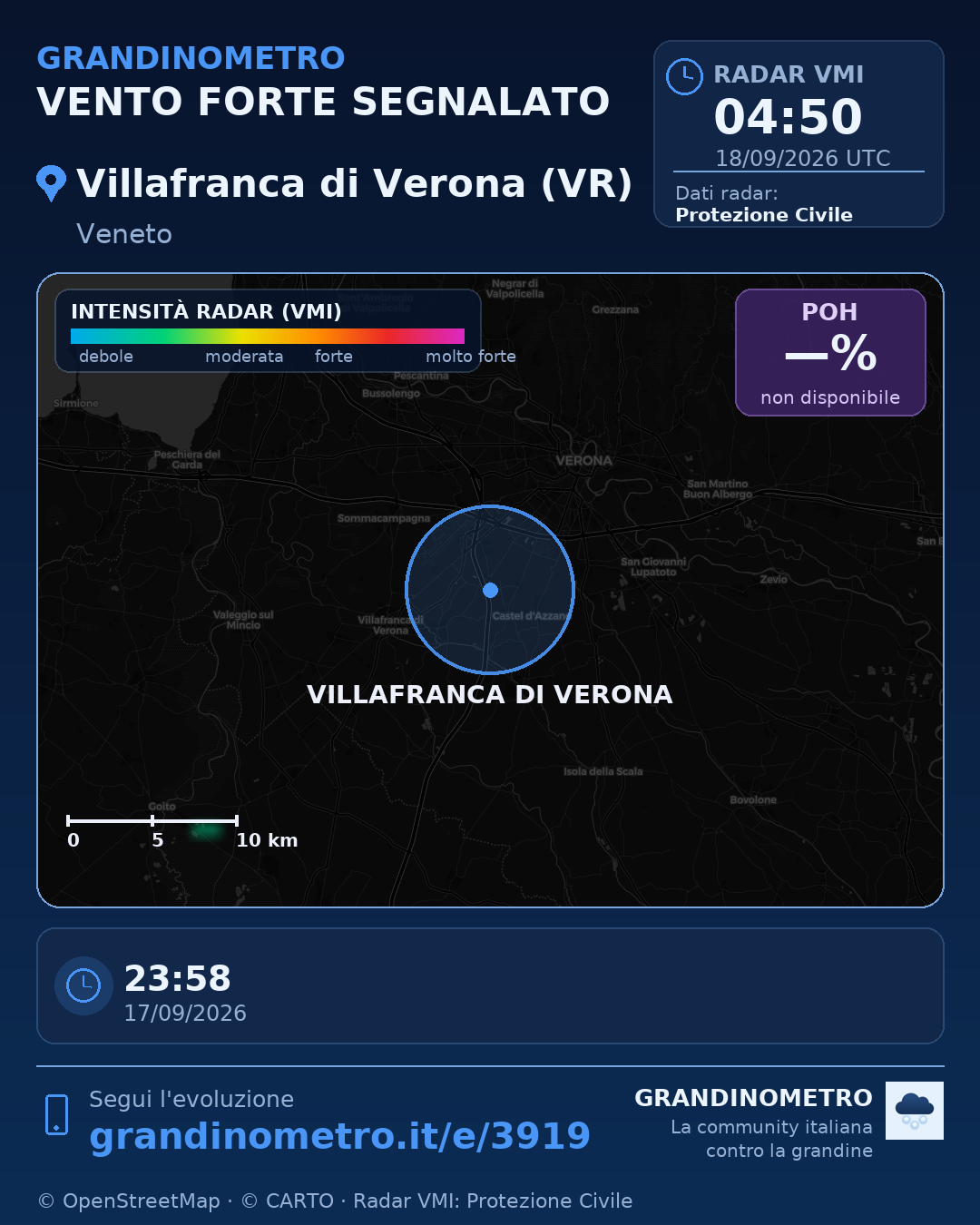 Mappa dell'evento: vento forte a Villafranca di Verona (VR)