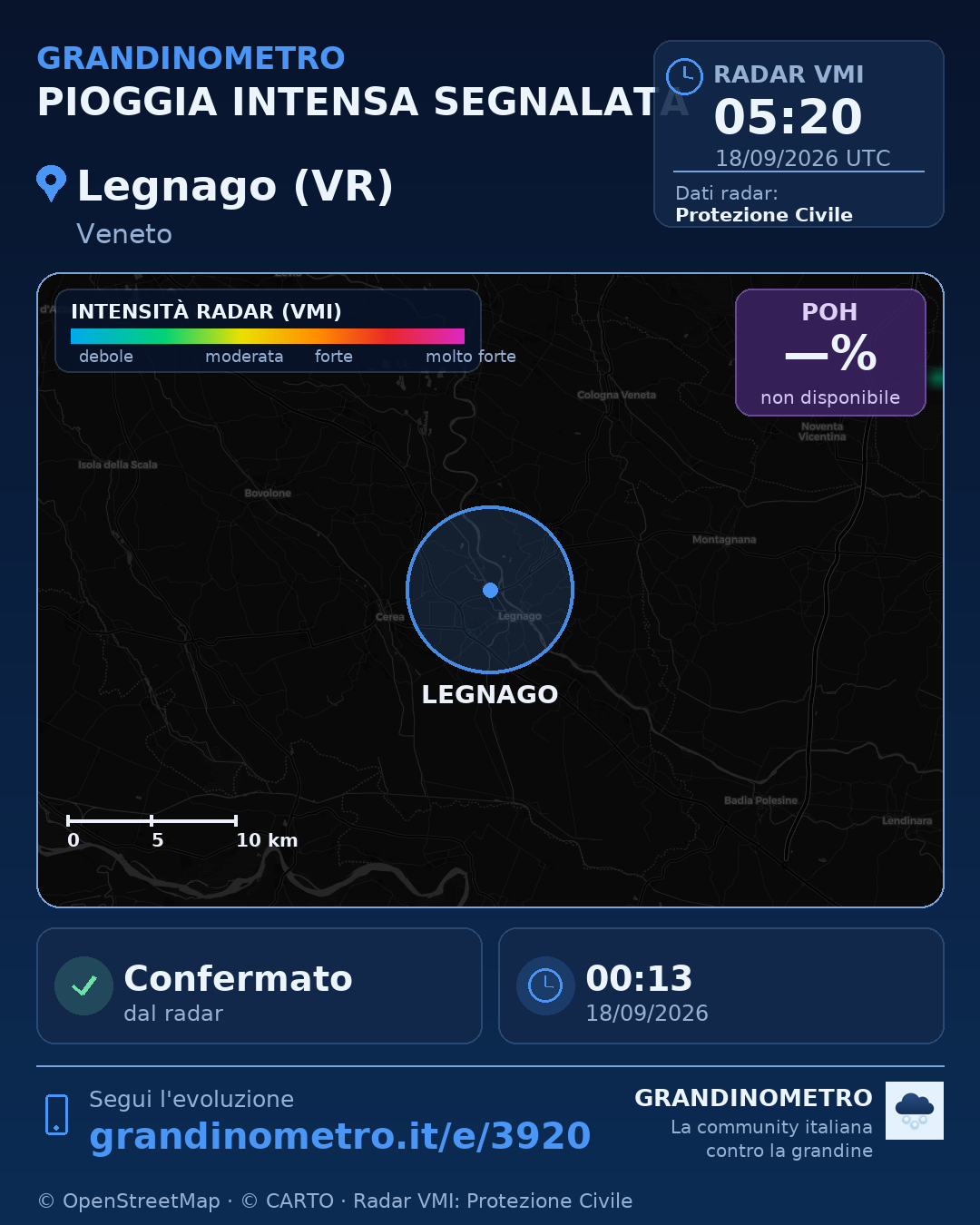 Mappa dell'evento: pioggia intensa a Legnago (VR)