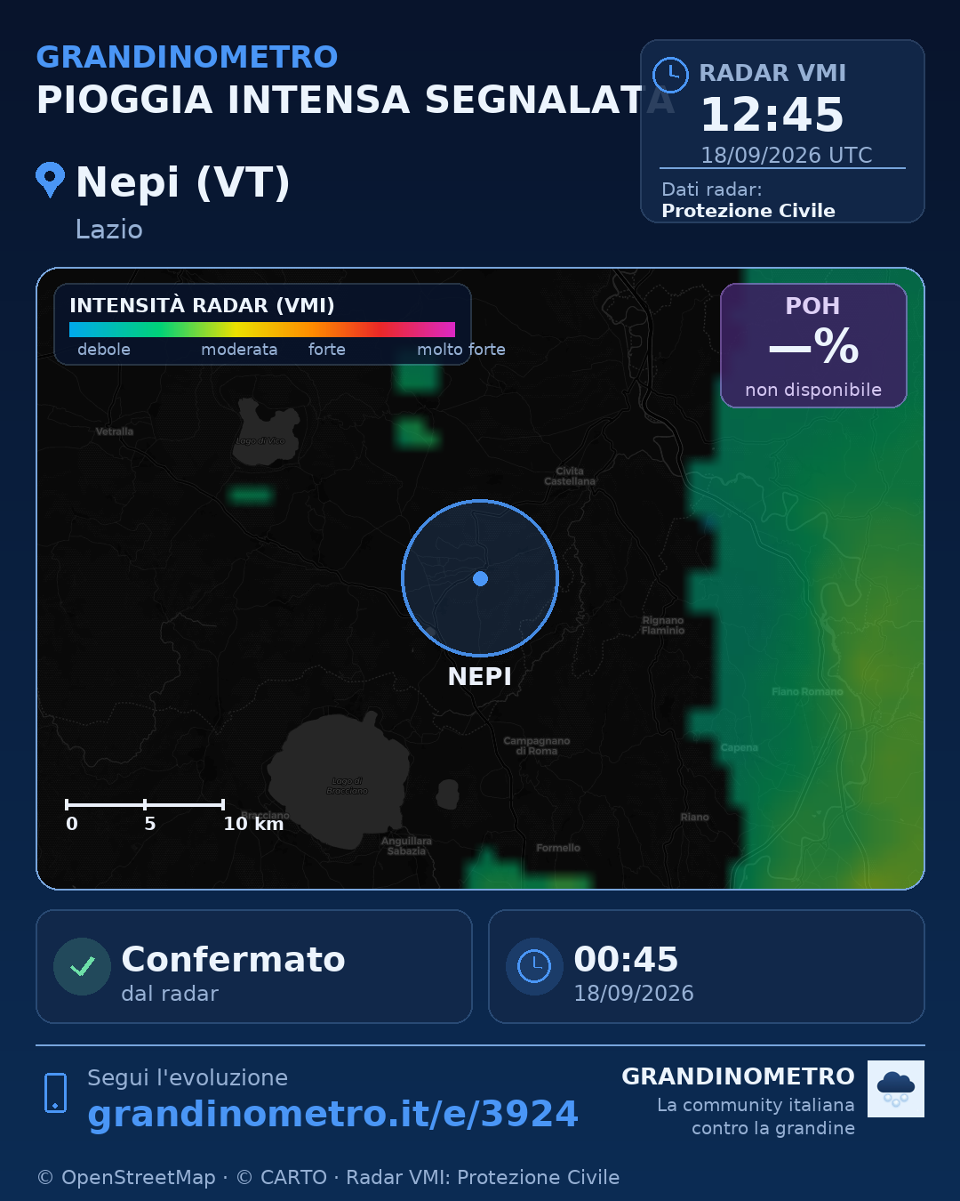 Mappa dell'evento: pioggia intensa a Nepi (VT)