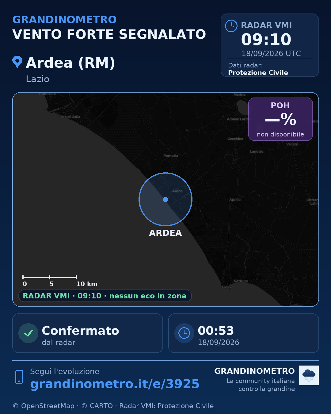 Mappa dell'evento: vento forte ad Ardea (RM)