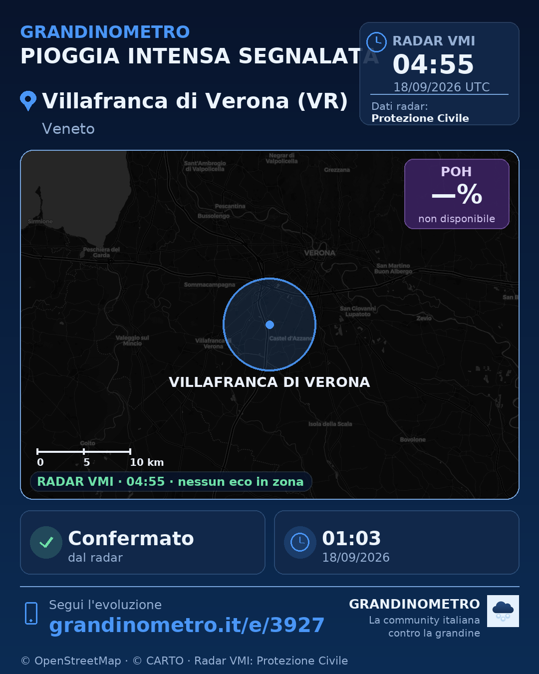 Mappa dell'evento: pioggia intensa a Villafranca di Verona (VR)