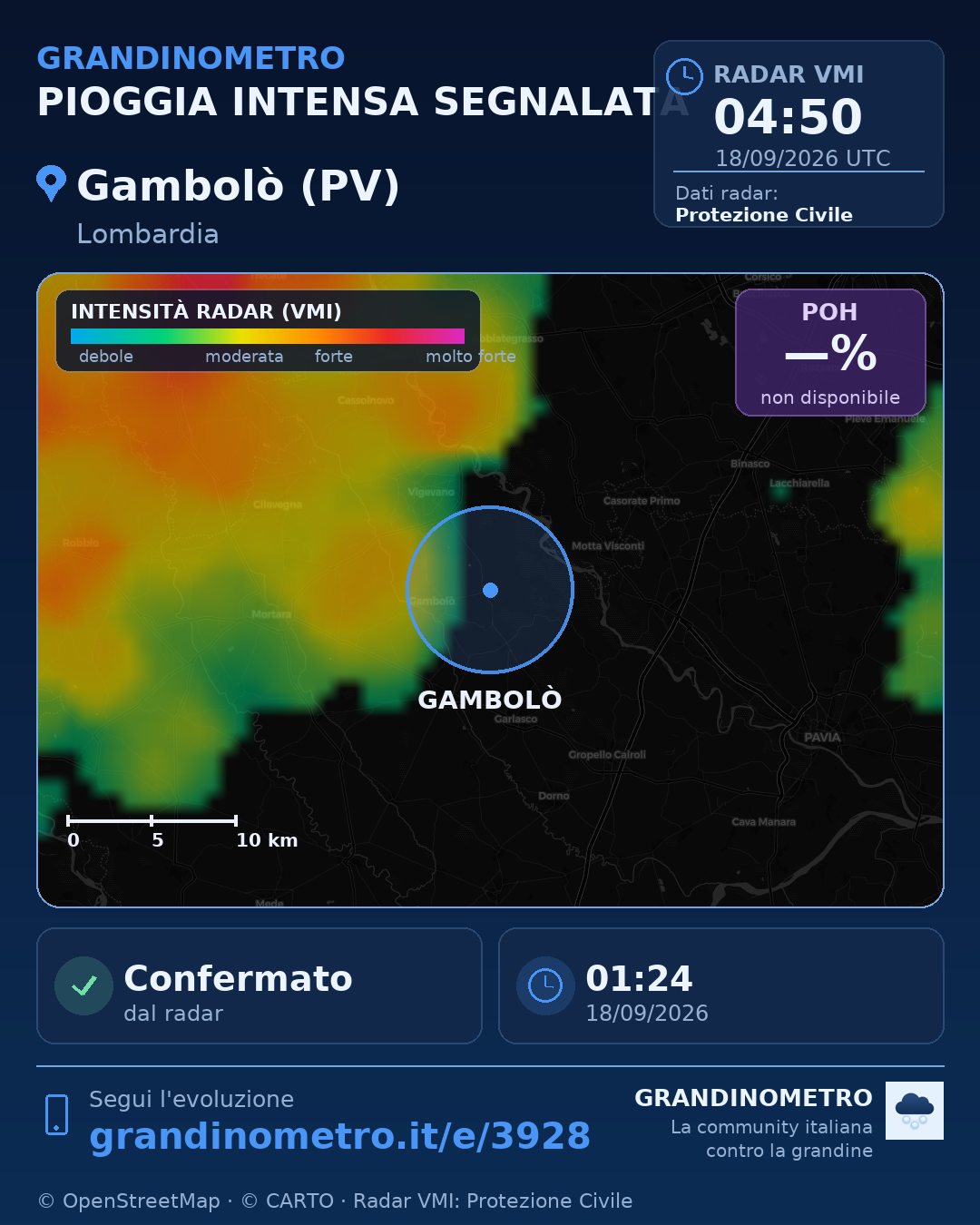 Mappa dell'evento: pioggia intensa a Gambolò (PV)