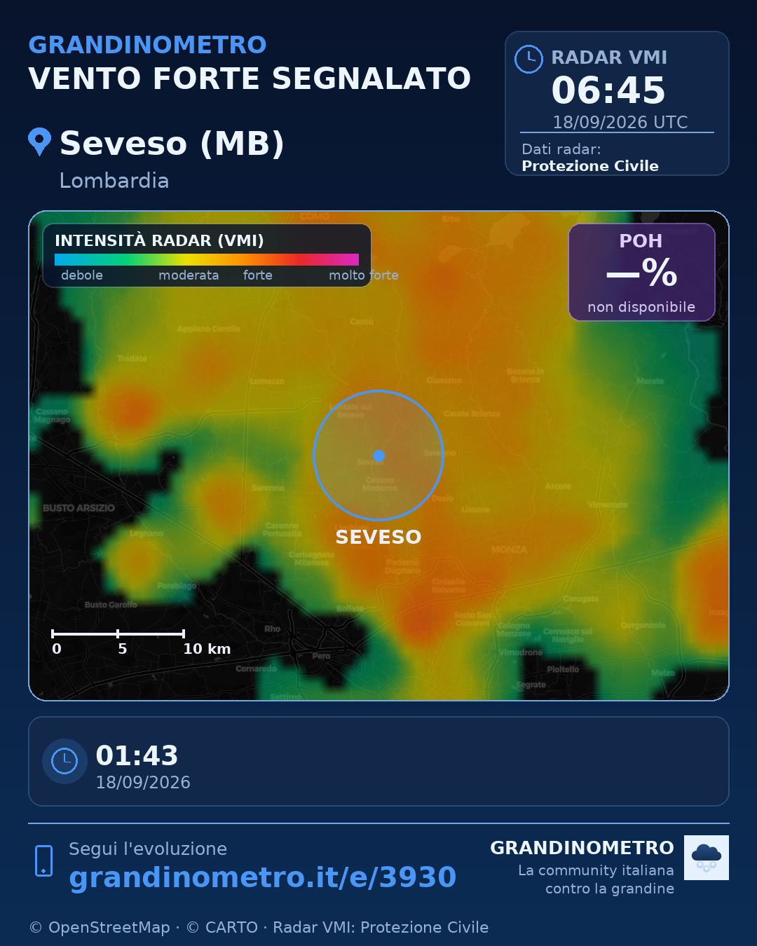 Mappa dell'evento: vento forte a Seveso (MB)