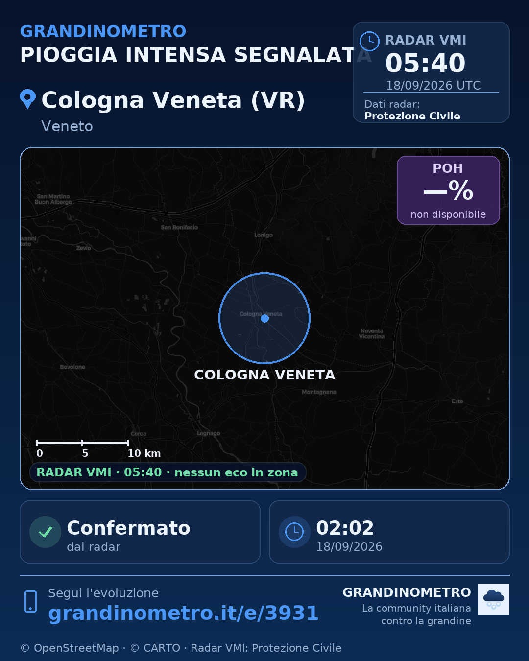 Mappa dell'evento: pioggia intensa a Cologna Veneta (VR)