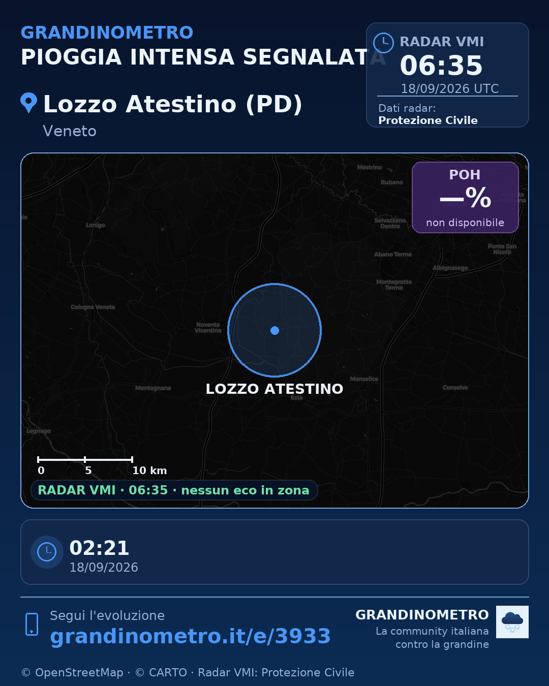 Mappa dell'evento: pioggia intensa a Lozzo Atestino (PD)