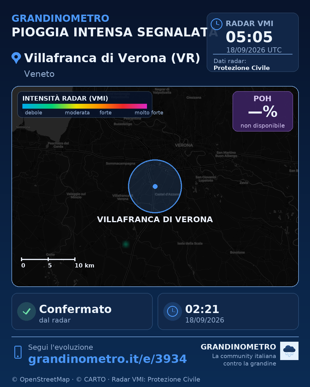 Mappa dell'evento: pioggia intensa a Villafranca di Verona (VR)