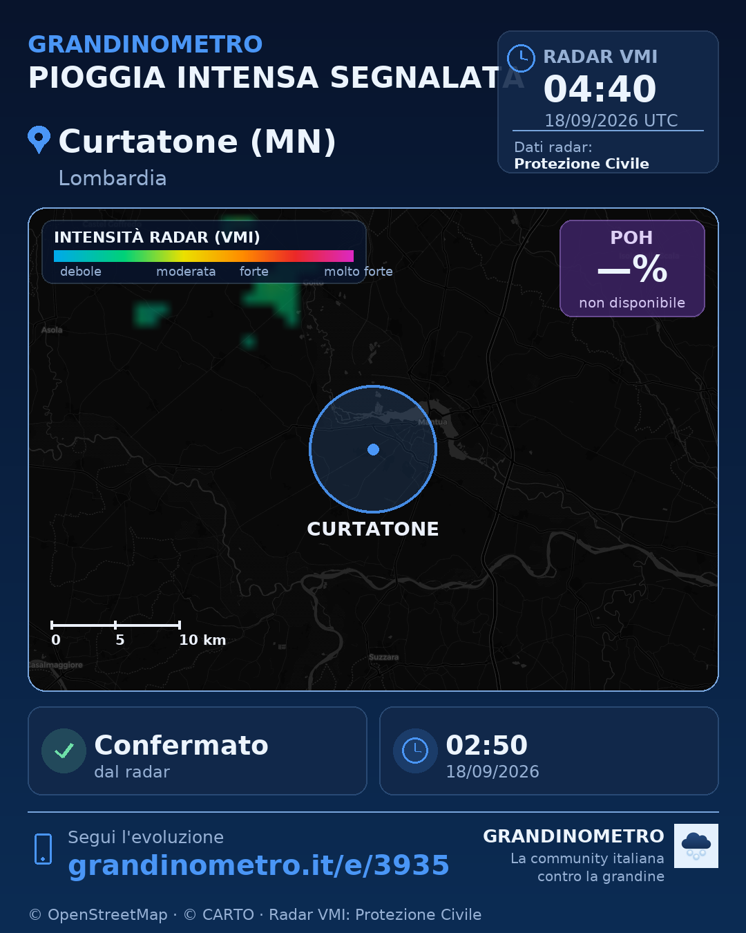 Mappa dell'evento: pioggia intensa a Curtatone (MN)