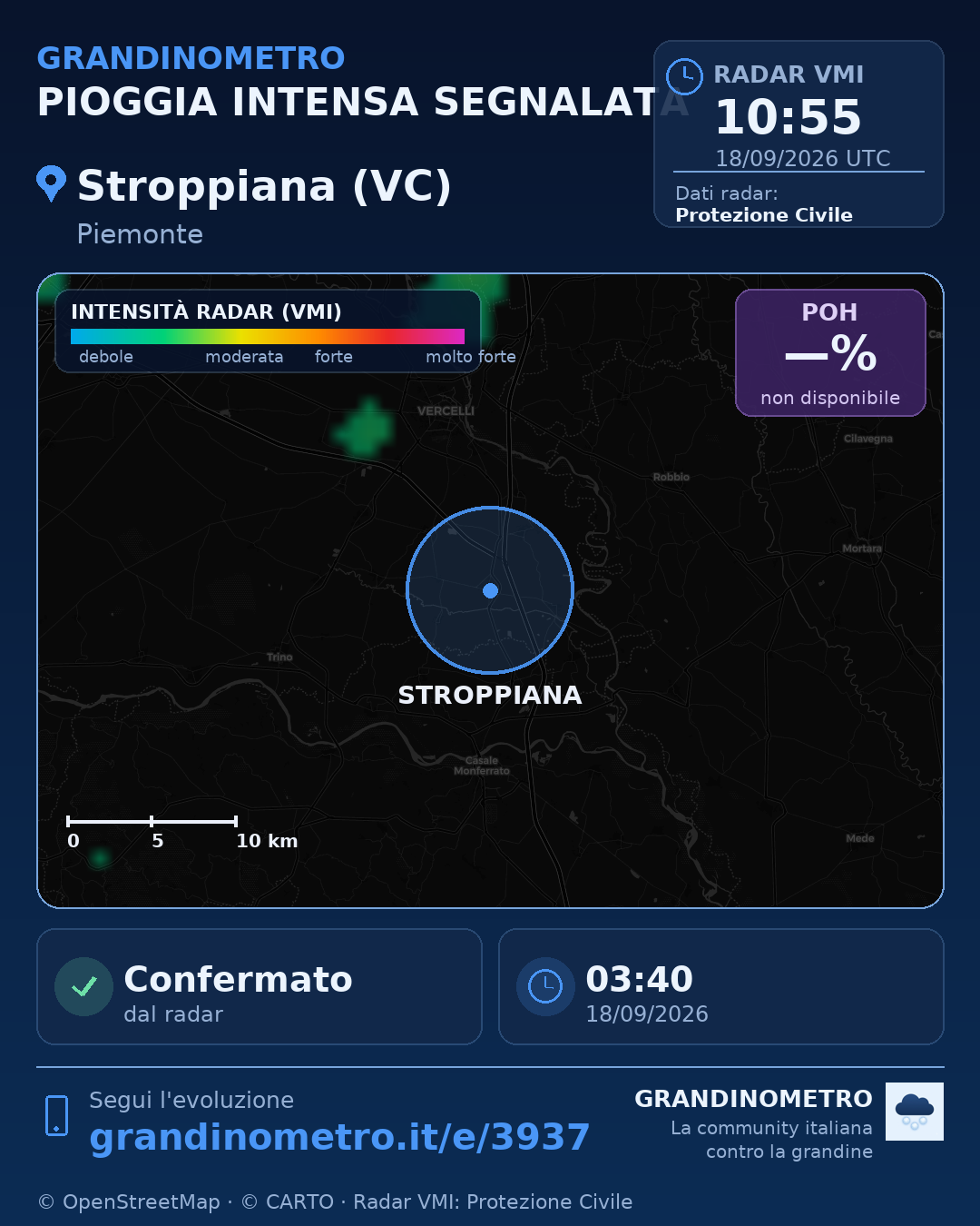 Mappa dell'evento: pioggia intensa a Stroppiana (VC)