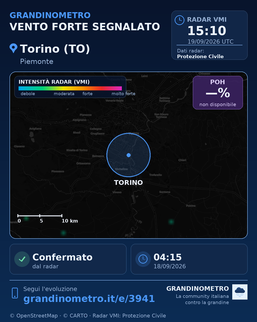 Mappa dell'evento: vento forte a Torino (TO)