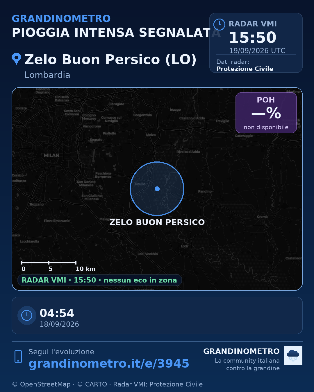 Mappa dell'evento: pioggia intensa a Zelo Buon Persico (LO)