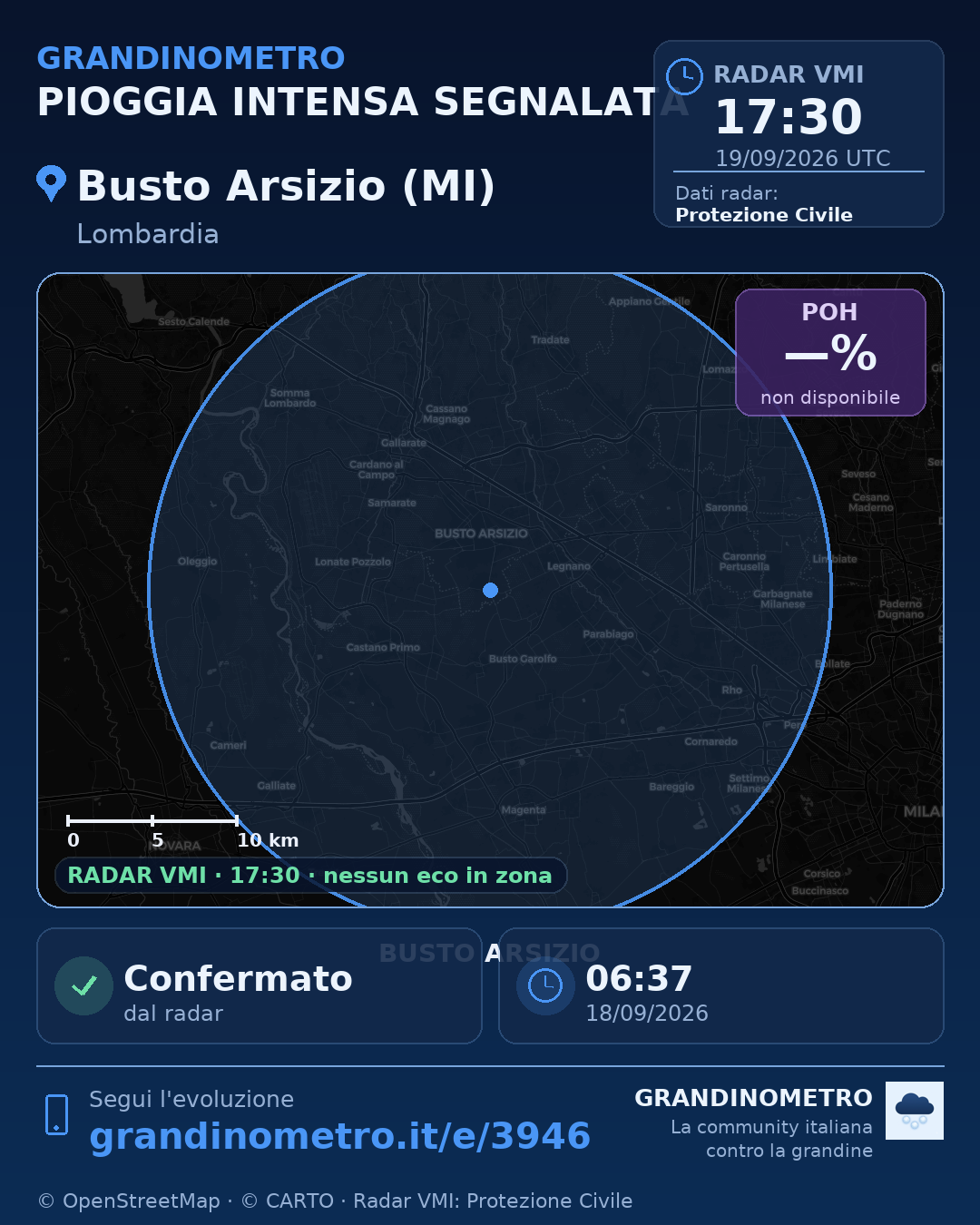Mappa dell'evento: pioggia intensa a Busto Arsizio (MI)