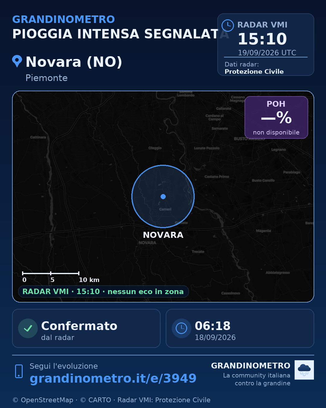 Mappa dell'evento: pioggia intensa a Novara (NO)